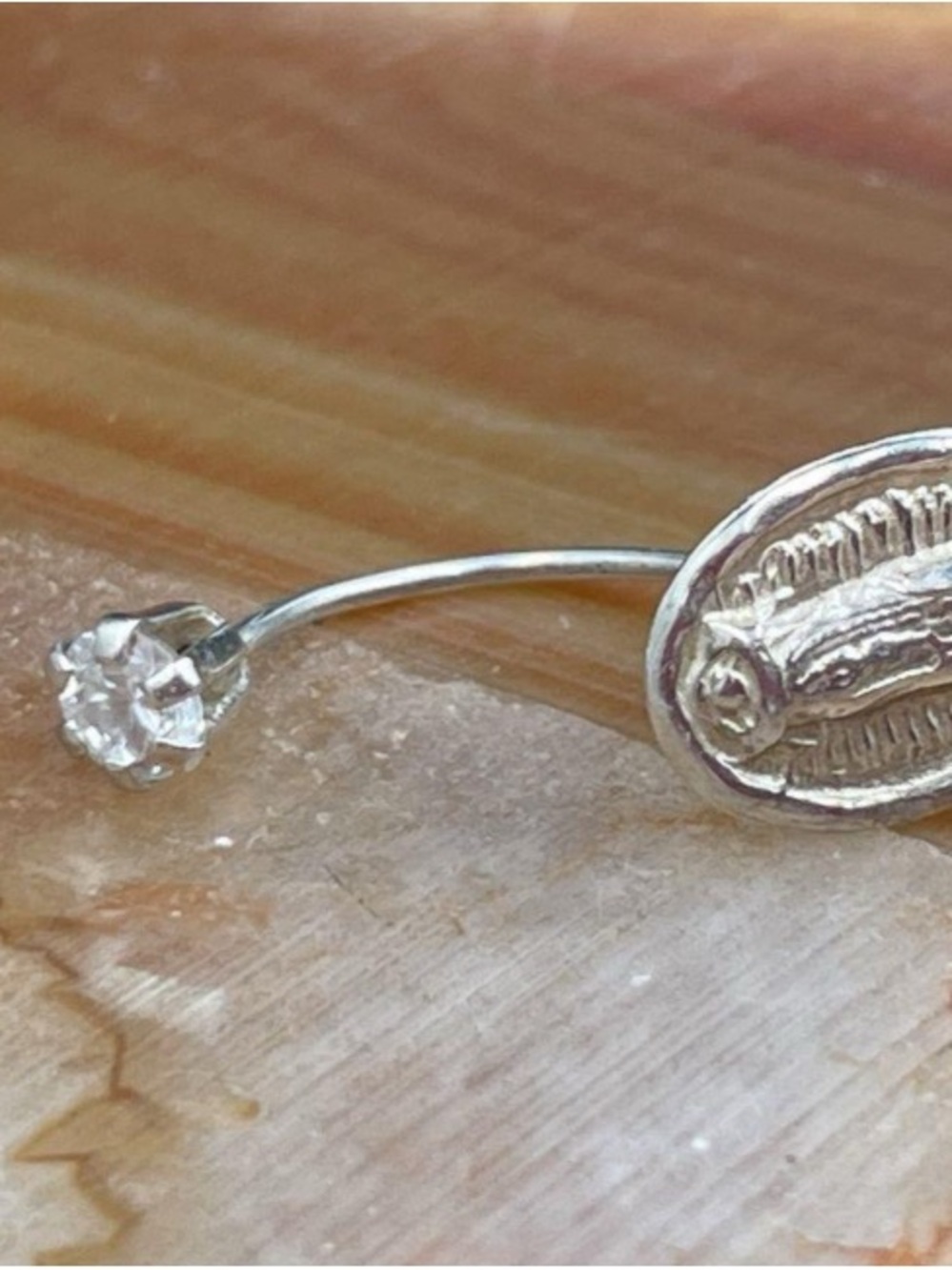 Sterling Silver Cubic Zirconia belly button ring - Silver